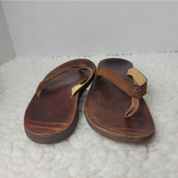 Oluka PUA-W Womens Flip Flops Beach Sandals Size 9 Brown Leather Shoes L - Picture 7 of 10